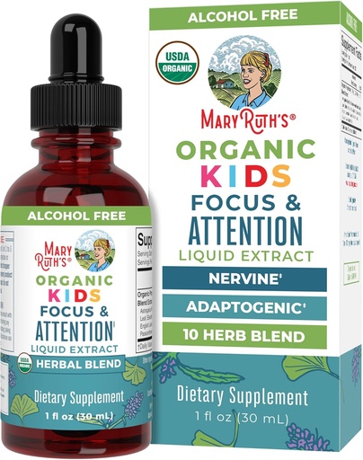 [BRSWYZQYAUNQEGQ2] MaryRuth Organics Kids Cerveau Suppléments pour mémoire et focus, USDA Bio Drops avec Ginkgo Biloba, Rhodiola Root et réglisse Root, Focus & Attention, Calme, Vegan, Non-OGM, Sans gluten, 30 portions