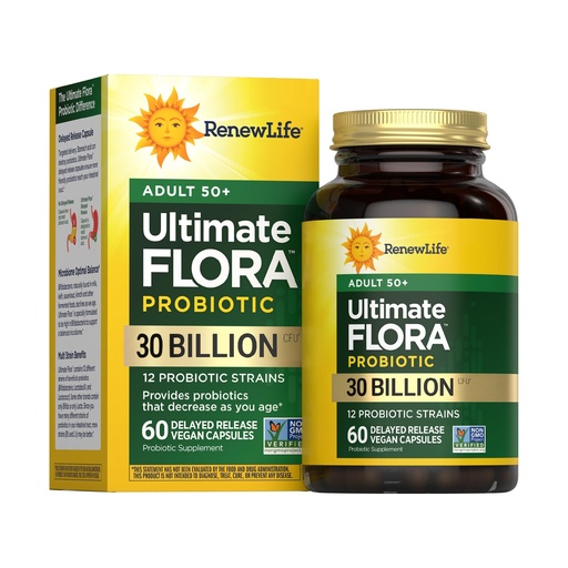 [BRSWIZT3B54RAFLC] Renew Life Probiotic Adult 50 Plus Probiotic Capsules, Daily Supplement Supports Urinary, Digestive and Immune Health, L. Rhamnosus GG, Dairy, Soy and gluten-free, 30 Billion CFU, 60 Count