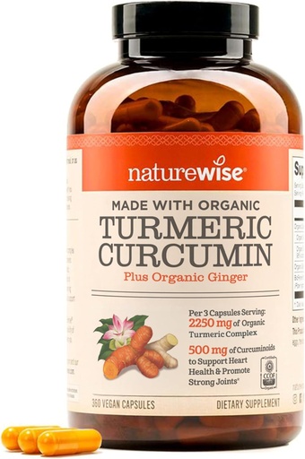 [BRSRAZQFCN5GKYLA] NatureWise Curcumin Turmeric 2250mg - 95% Curcuminoids & BioPerine Black Pepper Extract for Advanced Absorptie - Daily Joint and Immune Health Support - Vegan, Non-GMO, 360 Count[120-Day Supply]