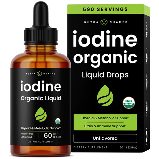 [BRSWYED4OAMR4H34] Organic Iodine Liquid Drops - 250 mcg Iodine Supplement for Women & Men - Potassium Iodide Solution 250 mcg - 590 Servings - Thyroid, Hormone & Metabolic Support - Non-GMO, Vegan