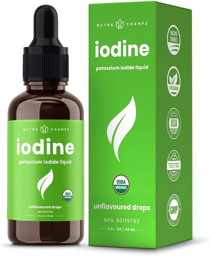 [BRSWYED4OAMR4H34] Organic Jod Liquid Drops - 250 mcg Jod Supplement for kvinder & mænd - Kalium Iodide Solution 250 mcg - 590 Servere - Thyroid, Hormone & Metabolic Support - Non- GMO, Vegan NPN 80119762