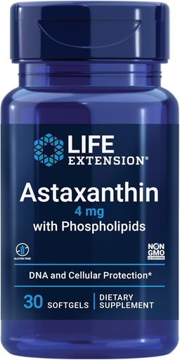 [BRSWIHDQAACAADYZ] Estensione della vita Astaxantina con Phospholipids – Supporto antiossidante, Salute degli occhi – Algae-Derived – Senza glutine, Non OGM – 30 Softgels
