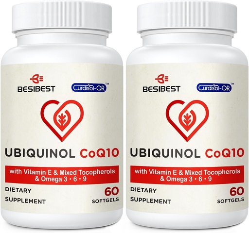 [BRSRMFQ2O4DQOH3F] Ubiquinol CoQ10-600mg-Softgel, Active Coq10 Ubiquinol Supplement with Vitamin E & Omega 3, 6, 9, Υψηλή Απορρόφηση-Συνένζυμο-Q10, Ισχυρό Αντιοξειδωτικό για την παραγωγή ενέργειας, Tested, 120 Count
