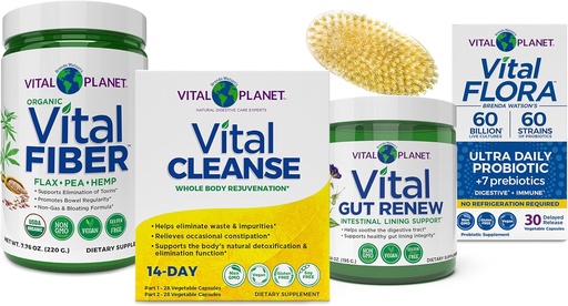 [BRSRAZL6OUMGOF3P] Vital Planet - Whole Body Internal Cleansing Kit with Vital Cleanse 14-Day 2-Part Program, Vital Fiber, Vital Gut Renew, and Vital Flora Probiotics with Prebiotics, 4 Products-in-One