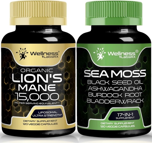 [BRSRAAYFBMCWA3Q6] WELLNESS LABSRX Irish Sea Capsules - Lions Mane Supplement Kapsler 15.000mg