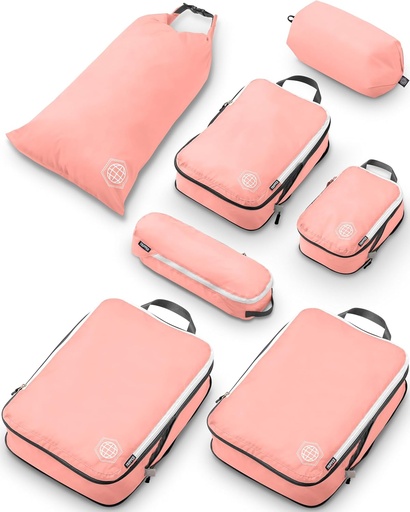 [BRSRMZDRDF7G2G3H] Gran Compresión Embalaje Cubos para Travel-Packing Organizador de equipaje 7 piezas para equipaje facturado, bolsas ampliables/de compresión por TRIPPED Travel Gear (Dusty Rose)