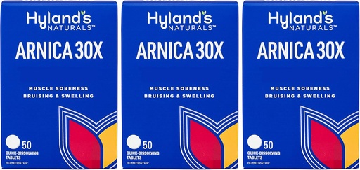 [BRSRMGINC57B6CA6] Hyland의 Arnica 30x 50 정제 (3 팩 = 150 정제), Bruising, Swelling, 근육 통증 완화
