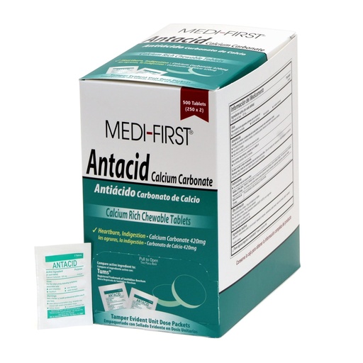 [BRSWIYT7AQGGOHL6] Medique Medi-First 80213 Chewable Antacid Tablets, Mint, 500 Count | Chewable mint antacid for fast heartburn relief. Individually wrapped 2-packs, perfect for first aid kits & on-the-go.