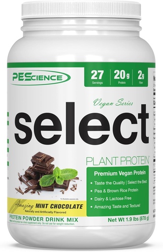 [BRSWYHAFAUBWAH3A] PEScience Select Vegan Plant Based Protein Powder, Mint Chocolate, 27 Serving, Premium Pea and Brown Rice Blend
