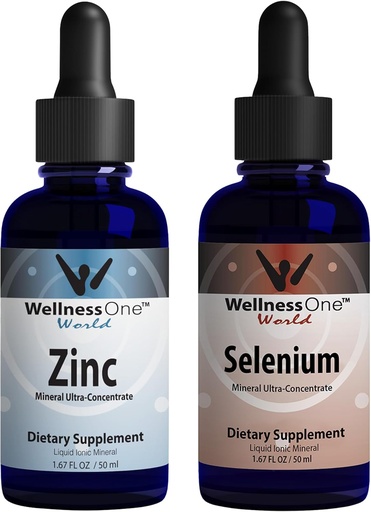 [BRSROBIFCF4GOCDX] WellnessOne Ionic Liquid Zinc & Seleniu Picături lichide - Zinc Seleniu Bundle pentru a sprijini sistemul imunitar & Tiroidal & Heart Health - 1.67 fl oz Zinc & Seleniu Picături lichide