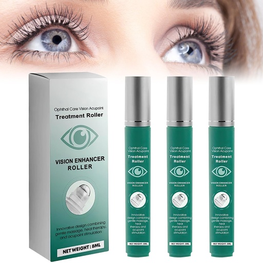 [BRSRAEI7DMPGECT2] Vision Enhance Massage Roller, Eye Roller to Enhances Visual Clarity, Natural Vision Enhancer Roller, Relieve Eye Strain, Fatigue, and Discomfort 8 ml (3 Pcs)
