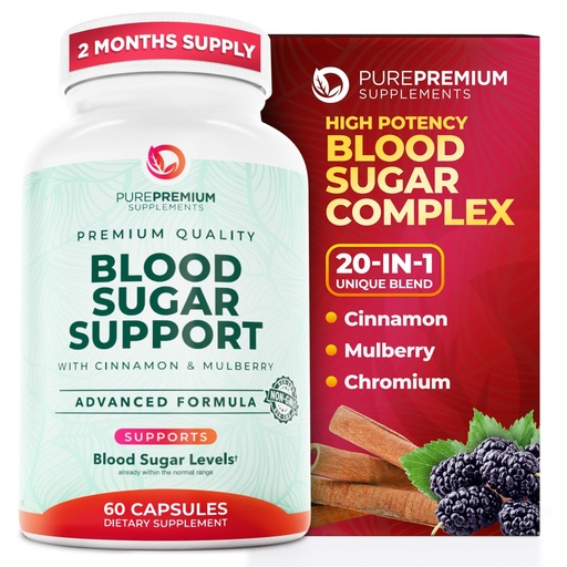 [BRSWG2YYCMMAKD3G] PurePremium Normal Blood Sugar Support Supplement - 20 Active Ingredients Complex to Support Blood Sugar Levels Already in The Normal Range - with Cinnamon, Bitter Melon, Chromium, Mulberry - 60ct