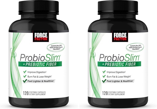 [BRSRAY3ROYAWCFD5] Force Factor ProbioSlim + Prebiotic Fiber Svara zudums papildinājums sievietēm un vīriešiem, Probiotikas un prebiotikas Gremošanas Veselības Atbalsts ar zaļās tējas ekstraktu un Psyllium Husk Fiber, 120 kapsulas