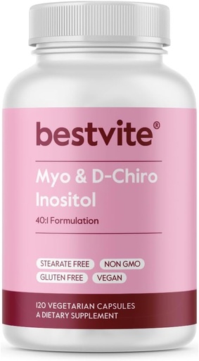 [BRSW2CYTDN6GO3LG] BESTVITE Myo & D- Chiro Inositol (120 vegetariske kapsler) - 40: 1 Ratio - Ingen stearater - Vegan - Ikke GMO - Gluten Free