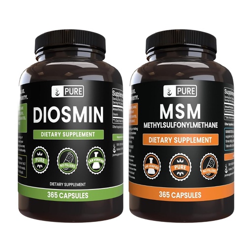 [BRSROFIRDIMQ2YDL] PURE ORIGINAL INGREDIENTS Diosmin and MSM Bundle, 365 Capsules Each, No Magnesium or Rice Fillers, Always Pure