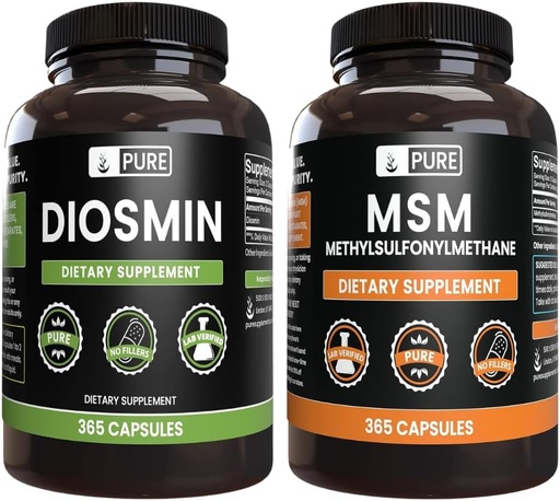 [BRSROFIRDIMQ2YDL] PURE ORIGINAL INGREDIENTS Diosmin og MSM Bundle, 365 kapsler hver, ingen magnesium eller ris fyllstoffer, alltid ren