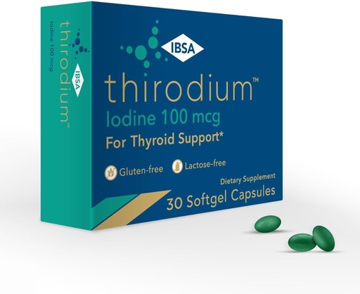 [BRSROCTQA4NGC23X] Thirodium - Thyroid Support Supplement - 100mcg Iodine (Sodium Iodate) - 30 Soft-Gel Capsules for Increased Absorption - Gluten-Free, Lactose-Free, Sugar-Free, Non-GMO
