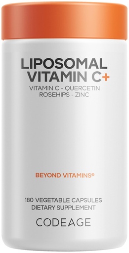 [BRSWYZAHDEBGKYDB] Codeage Liposomal Vitamin C 1500mg with Zinc, Elderberry, Citrus Bioflavonoids Grapefruit, Lemon, Orange Powder, Quercetin & Rose Hips Fruit – Vegan Supplement - Non-GMO, Vegan Pills, 180 Capsules