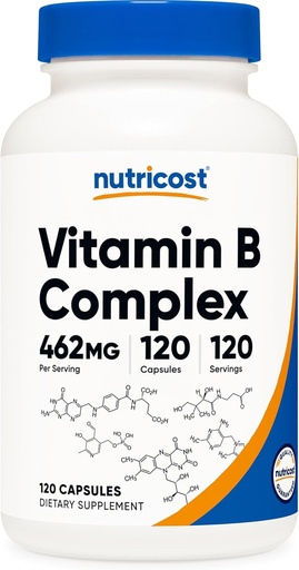 [BRSWKGYHCEHQG2LI] Nutricost High Potency Vitamin B Complex 462mg, 120 Kapsle - s vitaminem C - Energetický komplex