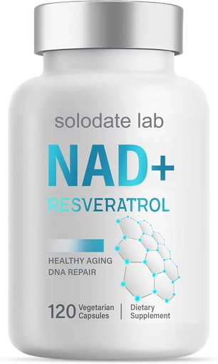 [BRSRA2YKBUPAEDI7] solodate lab NAD+ Supplement 1000mg, True NAD+ & Resveratrol, 120 Caps