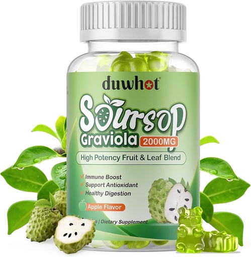 [BRSRAYAHCEFAEHLA] Soursop Gummies 2000MG, Soursop Leaf & Fruit Extract for Adults, Soursop Fruits w/Vitaminc C for Immune Support, Antioxidant and Digestive Aid, Vegan, 60 Counts