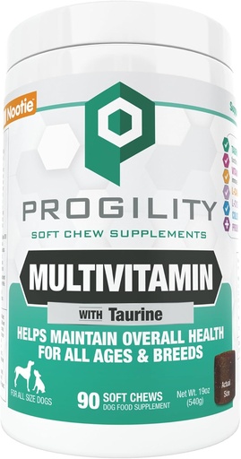 [BRSWYFQOOYGWYDI3] Nootie PROGILITY Daily Multivitamin Chews for Dogs - Supporta l'immunità, il cuore, l'occhio, il cervello e la salute di ossa con Taurine- per tutte le dimensioni del cane - 90 Soft Chews. - Venduto in oltre 5.000 negozi di animali domestici