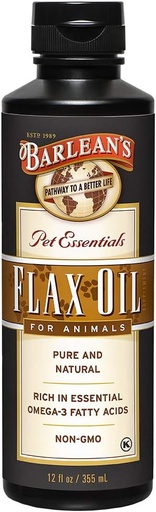 [BRSWIYA7B4JWY3LI] Barlean's Fresh Flax Oil for Animals with Rich Essential Omega-3 Fatty Acids for Pet Well-Being and Health - Non GMO - 12-Ounce