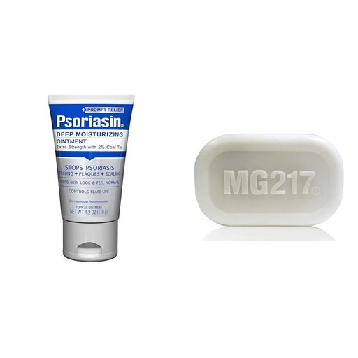 [BRSRAYYYCUMAKET7] Psoriasin Moisturizing Ointment & MG217 Exfoliating Soap for Psoriasis - 4.2 oz & 3.2 oz