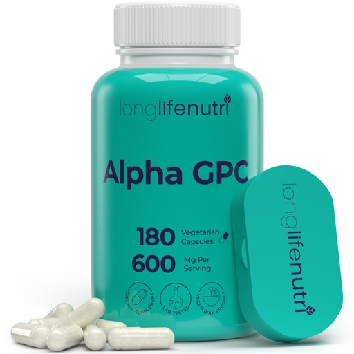[BRSW2GL5CQMG233B] Alpha GPC Choline Supplement 600mg – 180 Vegetarian Capsules, High Purity Nootropic for Daily Energy, 3-Month Supply, Acetylcholine Source for Cognitive & Mental Clarity, GMP Certified, Made in USA
