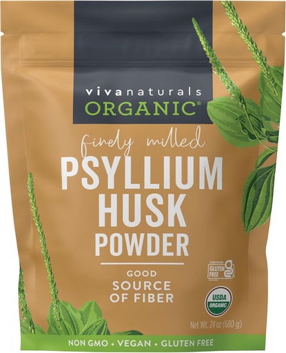 [BRSWKYYYAQOQMHQZ] Viva Naturals Poudre de musc de Psyllium biologique, 24 oz – Finement moulu, non aromatisé, végétalien, kéto, paléo, superaliment non-OGM à base de plantes, bonne source de fibre pour la cuisson sans gluten, jus et smoothies