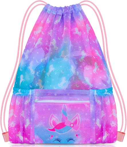 [BRSRMBAEA4BREELZ] PASHOP Mochila de drenaje para niños, Chicas Mesh Bolsa de playa para nadar, Gran tamaño Gimnasio Bolsas de drenaje Cinch Sack para niñas (Unicorn)