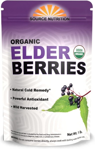 [BRSWGAQ7OEFBUF3F] USDA Organic Dried Elderberries - Whole European Elderberry, Responsibly Wild Crafted, Perfect for Tea, Syrups, and More - Sambucas Nigra - 1 Pound (Certified Organic)
