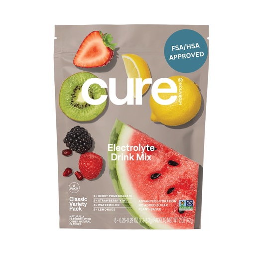 [BRSROZAPB4BRM2TL] Cure Hydration | Plant-Based Electrolyte Drink Mix | No Added Sugar | FSA-HSA | Dehydration Relief Powder Made with Coconut Water | Non-GMO | Vegan | 8 Packets - Variety Pack