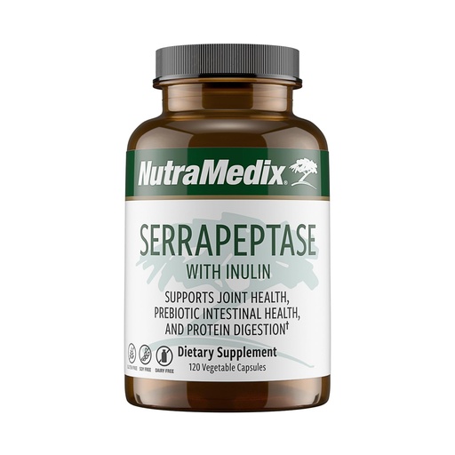 [BRSWIZ3RAIFGK23A] NutraMedix Serrapeptase Supplement with Proteolytic Digestive Enzymes for Women & Men - Inulin Prebiotic Fiber for Gut Health & Joint Support - Dairy, Soy & Gluten-Free (120 Capsules)