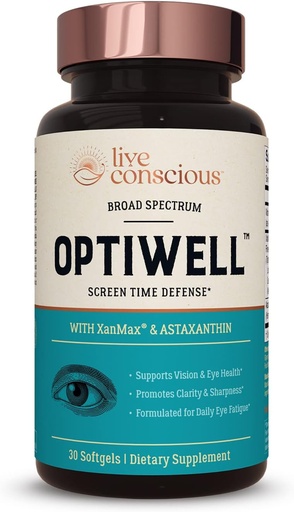 [BRSWYYAPCEOR6H37] Live Conscious Eye Vitamins Select AREDS 2 Osagaiak E, Lutein eta Astaxanthin bitaminarekin - OptiWell Eye Health Supplement eta Blue Light Support - 30 Softgel