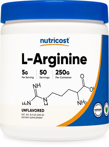 [BRSWICAQCMOWOADG] Nutricost L-Arginine (250 Grams) - Pure L-Arginine Powder - 5000mg Per Serving; 50 Servings