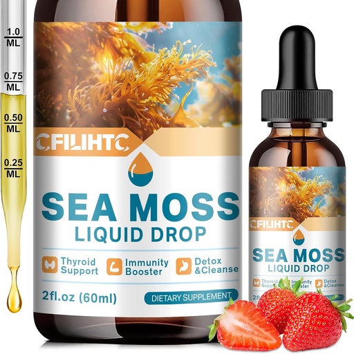 [BRSRAFAQARYQICL2] Sea Moss Liquid Drops Supplement, Irish Sea Moss with Soursop Black Elderberry Ashwagandha Burdock Root - Multivitamins Seamoss Liquid Drops Support Antioksydant, Immune, Skin Gut Health, 2 Fl Oz