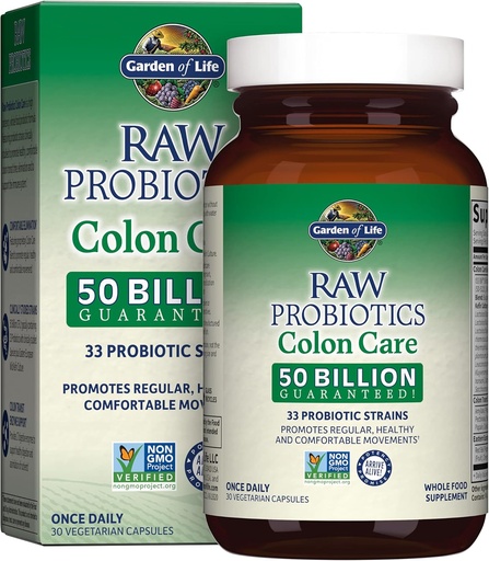 [BRSWIEY4AR7A2CDA] Garden of Life Probiotics for Women and Men - Raw Probiotics Colon Care 50 Billion CFU and Enzymes, Raw Fruits, Veggies, Once Daily Acidophilus Probiotic for Regularity and Immune Health - 30 Capsules