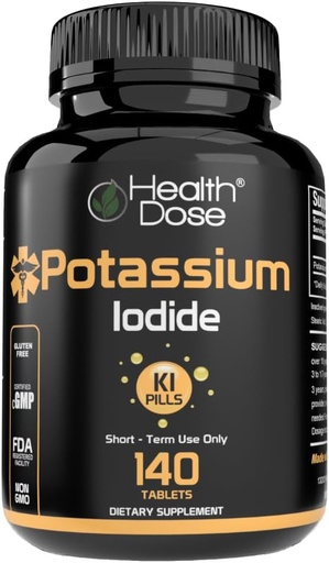 [BRSRMHQNCJ6B6E3K] Health Dose Potassium Iodide (KI) - 130mg, 140 Tablets - Short-Term Thyroid Protection, Iodine Supplement & Thyroid Health Support. Full Month Supply.