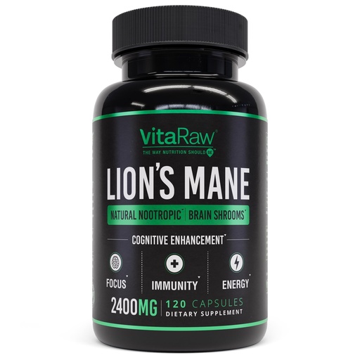 [BRSWYYAPCEBRS33X] VitaRaw Organic Lions Mane Supplement Capsules 2400 mg - Powerful Nootropic - Helps Maintain Memory, Energy, and Mental Clarity - Vegan Brain Booster Focus Pills - Real Lion's Mane Supplement