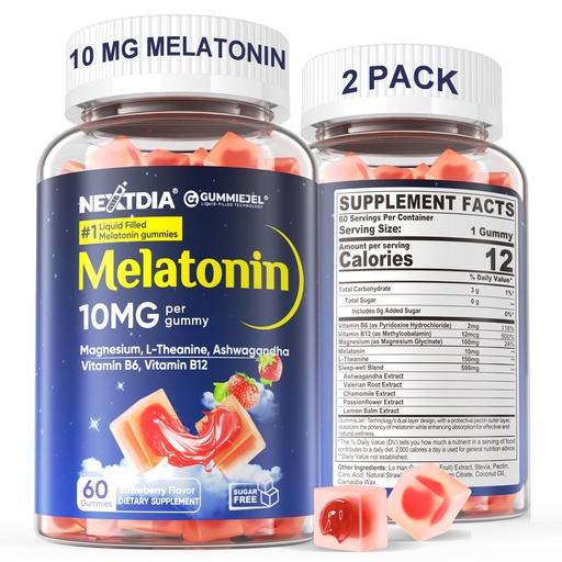 [BRSRAHQ6OADQK3LX] 2 Pack Sugar Free Melatonin Gummies 10mg 20mg Magnesium Glycinate Melatonin for Adults, Ashwagandha, L-Theanine, B6, B12, Lemon Balm and Chamomile for Deep Relaxation, Antioxidant, Vegan,120 Day