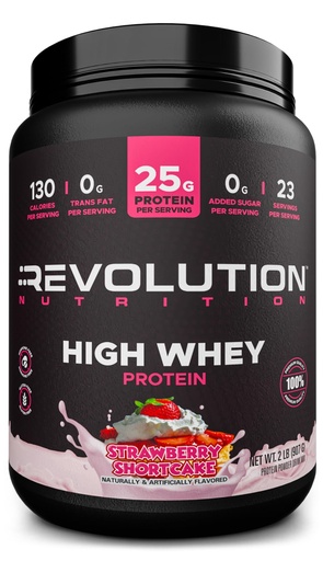 [BRSRAAD3CJ5BQ3Q2] Revolution Nutrition, High Whey, Protein Powder 2LB, Whey Isolate, Gluten Free, Lean Muscle Mass for Men & Women, 25g of Protein Per Scoop, 908 g, 24 Servings (Strawberry Shortcake, 2 Pound)
