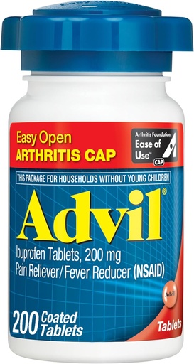 [BRSWKFYCB4CWI2TM] Advil Pain Reliever ja kuume reduktori, kivunlievitys lääke Ibuprofeeni 200 mg nivelkipua, lihassärkyä ja lievä niveltulehdus kipu lievittää - 200 päällystetty tabletti, jossa on helppo avoin niveltulehdus Cap