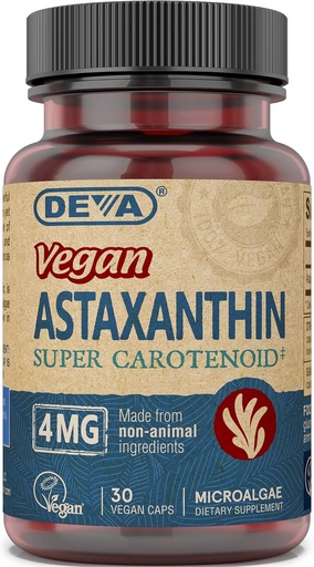 [BRSWIFQCAV5BUAA7] Deva Nutrition Vitamins Astaxanthin 4mg, Vegan, Made from Haematococcus Pluvialis Microalgae, 30 Capsules, 1-Pack