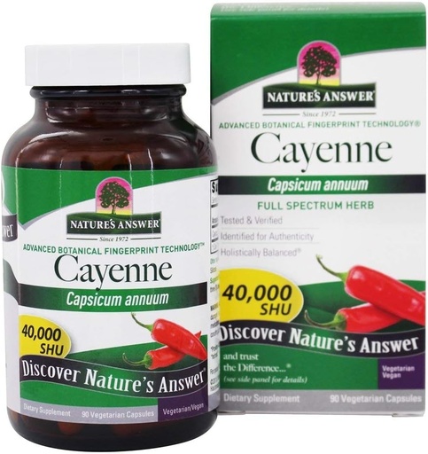 [BRSWIYTYC4NGI23G] Nature's Answer Cayenne Pepper Powder Capsule Supplement, 90-Count | Natural Metabolism Booster | Promotes Cardiovascular Health | Helps with Digestion & Circulation (Pack of 1)