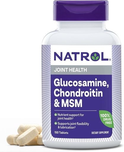 [BRSWIYQPA5YB63LC] Natrol Glucosamine, Chondroitin and MSM, Dietary Supplement, Joint Health Supplement for Adults, 150 Tablets, Up to a 50 Day Supply