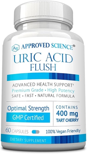 [BRSW2ZT6OQHWYCT2] Aprobado Science® Uric Acid Flush con ácido fólico y cereza de tarta - 60 cápsulas - 1 mes de suministro