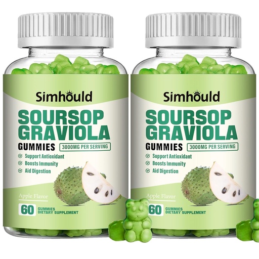 [BRSRA2T3OIPWM3TF] 2 balenie Soursop Graviola Gummies - 3000mg extra sila Soursop listy doplnok s vitamínom C, zinok - trávenie pomoc, imunitná podpora a antioxidant - bez cukru, non-GMO, Vegan, 120 Počet