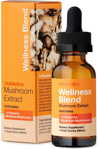 [BRSRMZQ3BYCA2H3D] VitaMedica | Wellness Blend Mushroom Extract | Natural Health Booster | Organic | Reishi | Cordyceps | Lion’s Mane | Turkey Tail | Chaga | Agarikon | Mushroom Supplements | Made in USA | 30 Servings