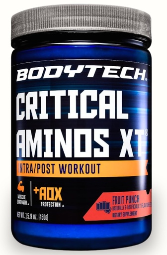 [BRSWIAQQAF5GYDDC] BodyTech Critical Aminos XT Amino Acid Powder with Glutamine, Citrulline & Carnitine, Essential Pre Workout or Post Workout Amino Acids for Men & Women, Fruit Punch Flavor, 15.9 Oz, 45 Servings